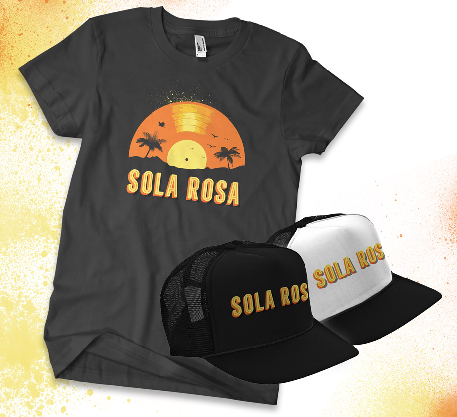 Photo os Sola Rosa's new tees and caps